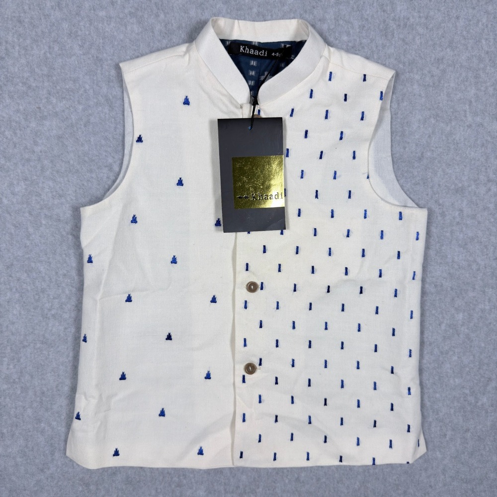 Khaadi Boys Off White Embroidered Cotton Waist Coat Vest 4-5Y